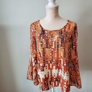 Pink Owl Women's Long Bell Sleeve Scoop Neck Keyhole Back Top Size Small